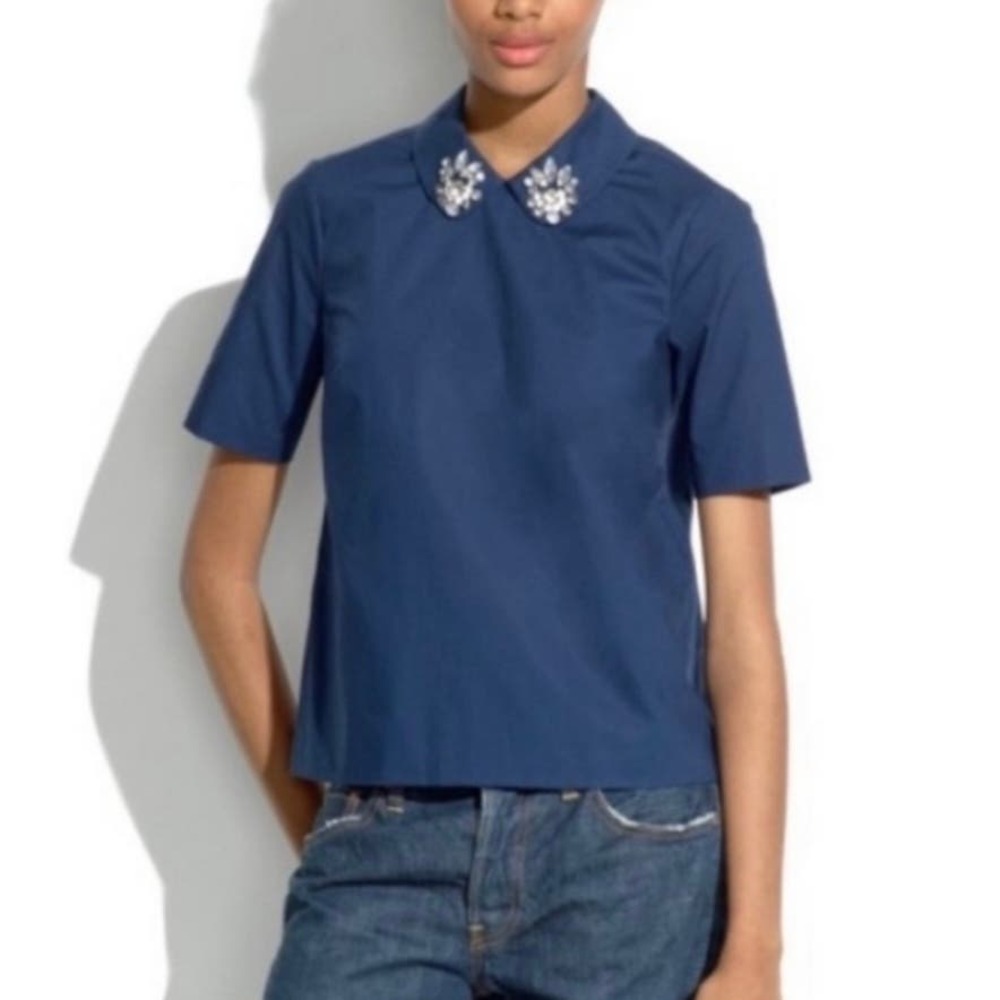 Madewell Navy Jeweled Boxy Blouse Women's size M